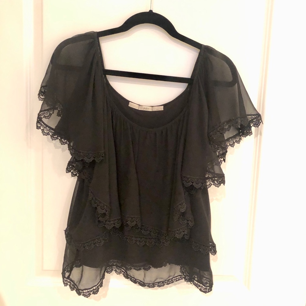 Black, chiffon, ruffle top